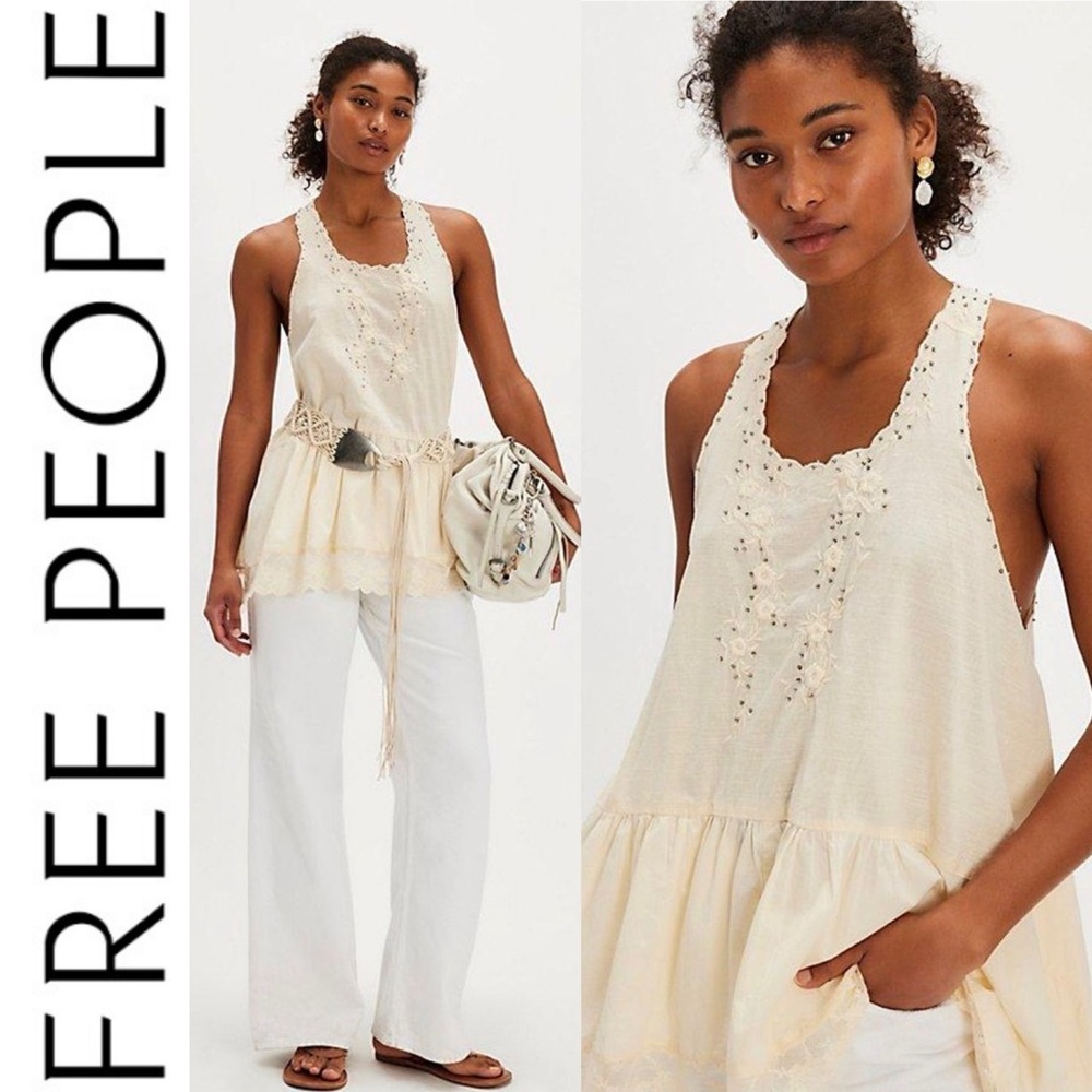 NWOT Free People Ivory Sunset Embellished Treasure Lace Tunic xs